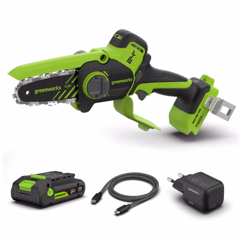 Mini Motosega Greenworks POWERALL 24V Gen. II con Batteria da 2Ah Verde