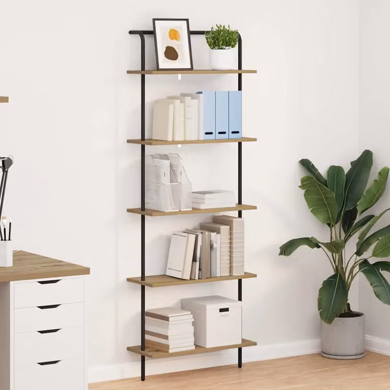 Libreria moderna vidaXL a 5 livelli in legno e metallo, colore marrone, L 60 cm x P 24 cm x H 168 cm