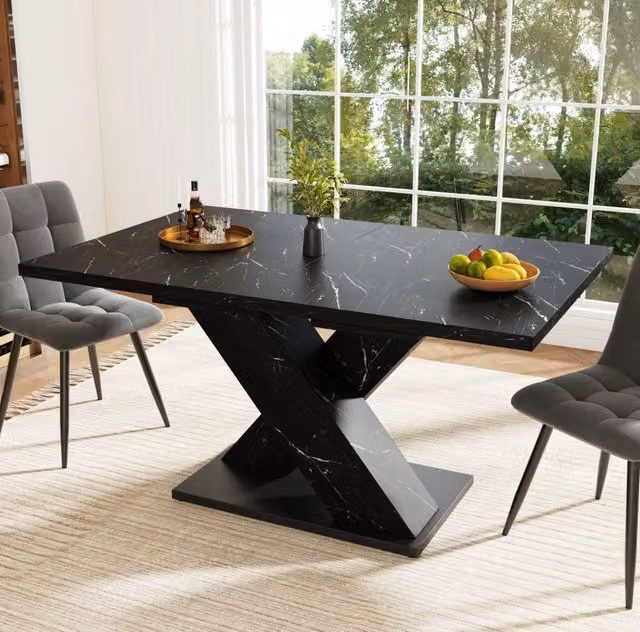 Tavolo da pranzo allungabile 119-158,5 cm nero effetto marmo