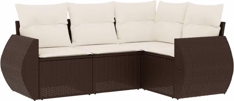 Set Divano da Giardino 4 pz con Cuscini Marrone in Polyrattan