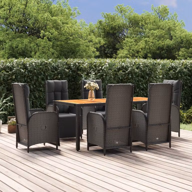 Maison Exclusive - Set da pranzo da giardino 7 pezzi con cuscini in polyrattan nero