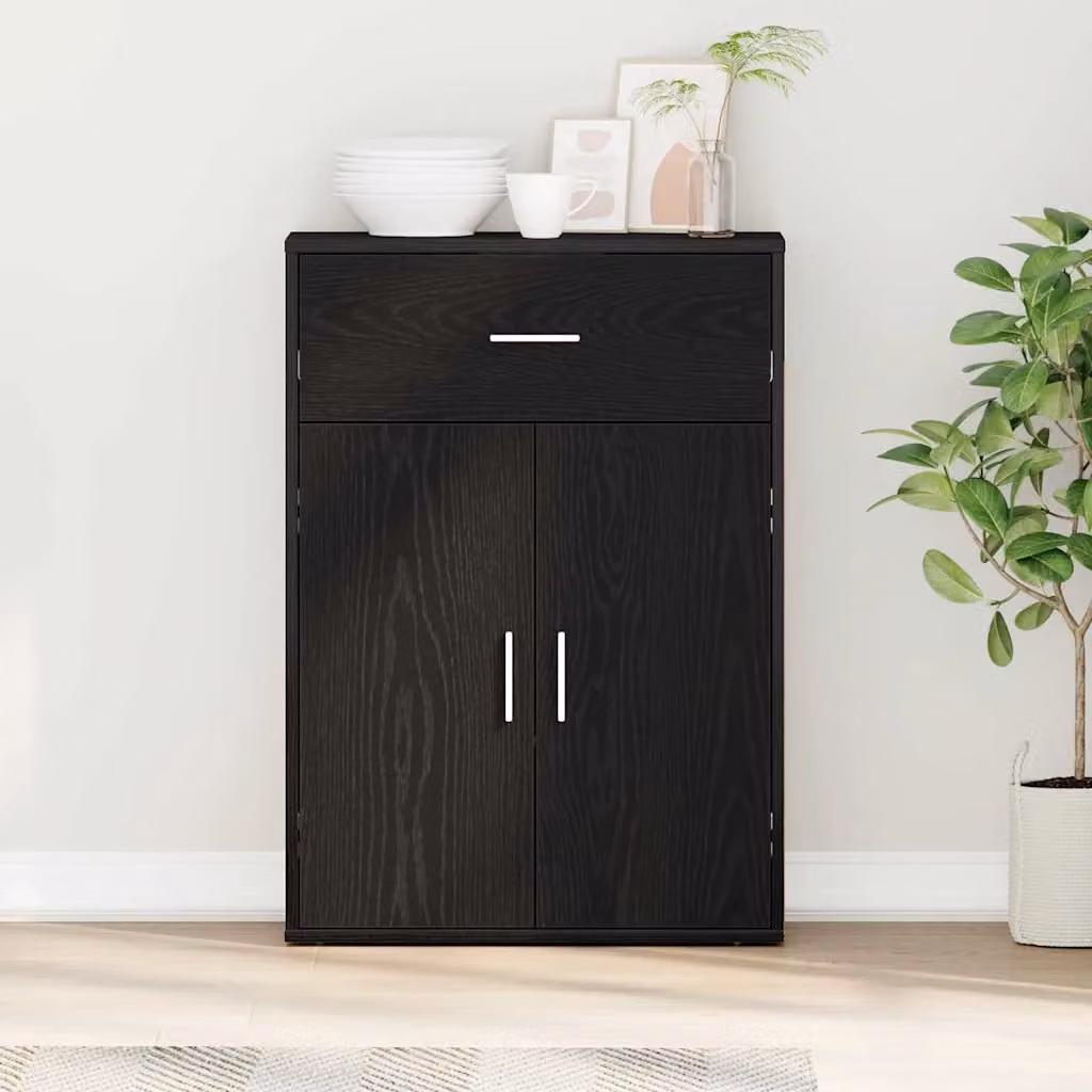 Credenza moderna vidaXL in legno ingegnerizzato nero, L: 60 cm, P: 30 cm, H: 84 cm