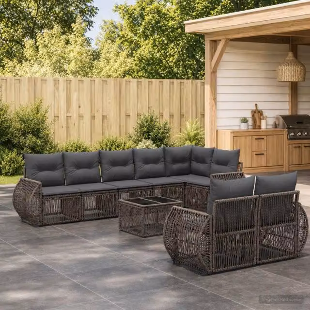 Set Divano da Giardino 9 Pezzi vidaXL in Polyrattan Grigio e Antracite con Cuscini e Tavolino – 1