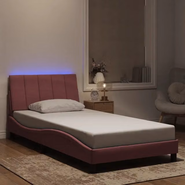 Giroletto con LED senza Materasso-Struttura Letto Hanko Rosa 100x200 cm in Velluto