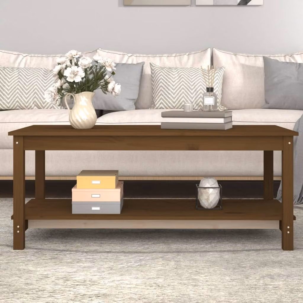 The Living Store Tavolino marrone miele 110x55x45 cm in legno di pino massello
