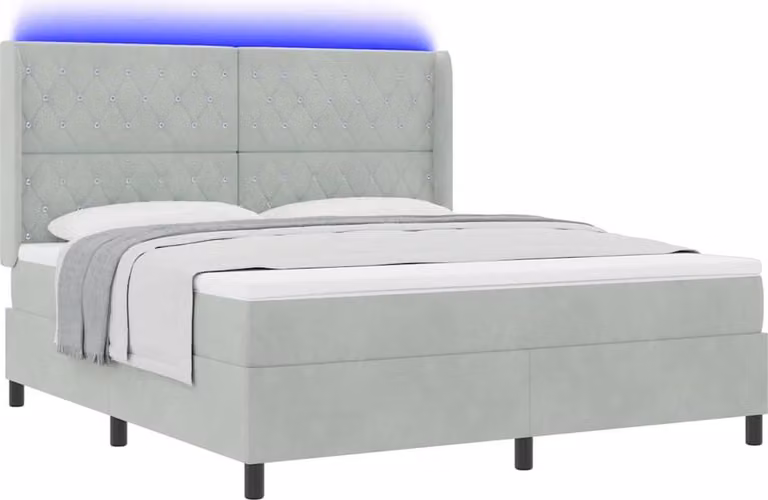 Letto boxspring con materasso con LED grigio chiaro 180 x 200 cm velluto