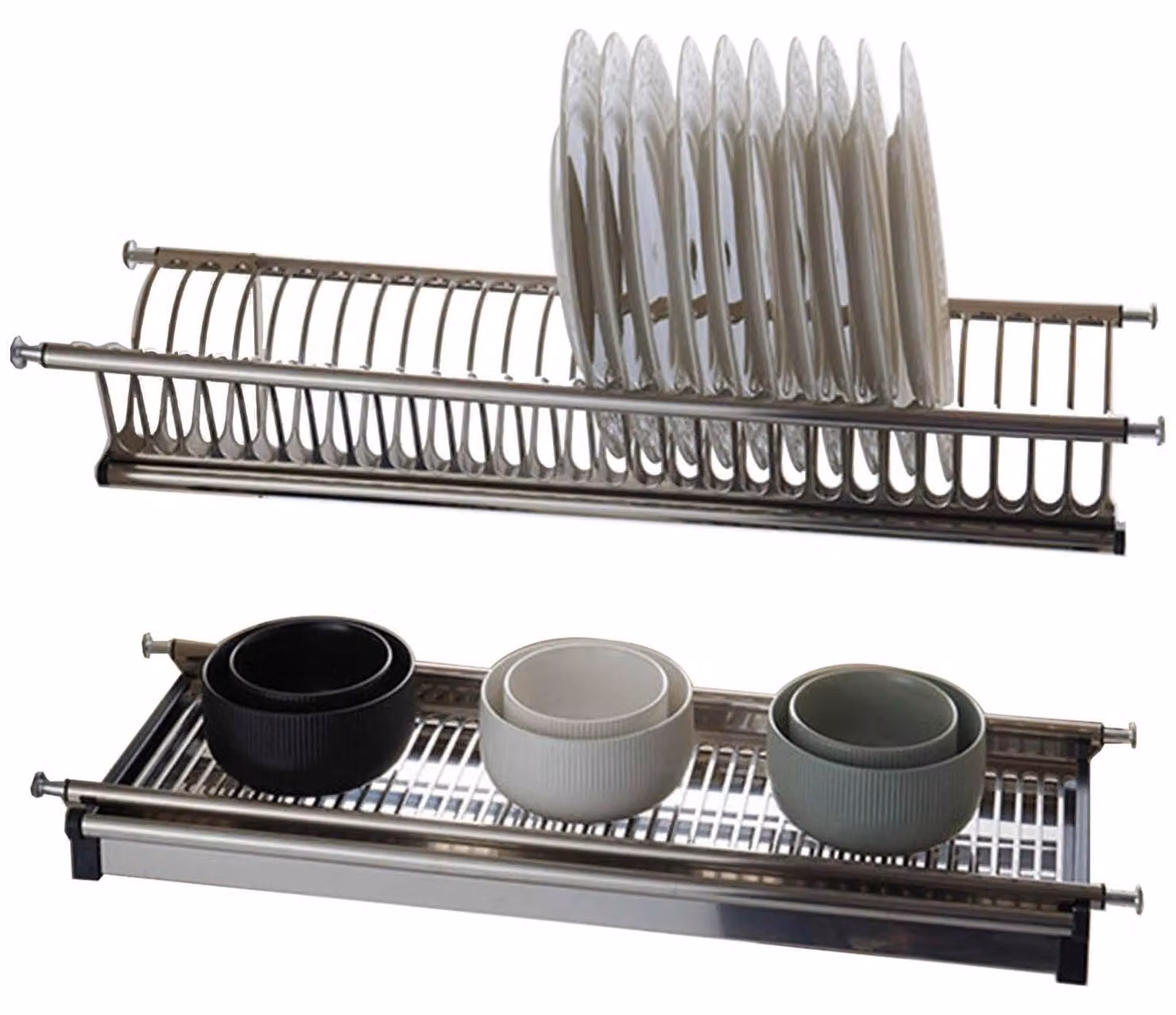 Organizzatore per stoviglie con sistema di scolatura e vaschetta di raccolta, 2 livelli, in acciaio inossidabile
