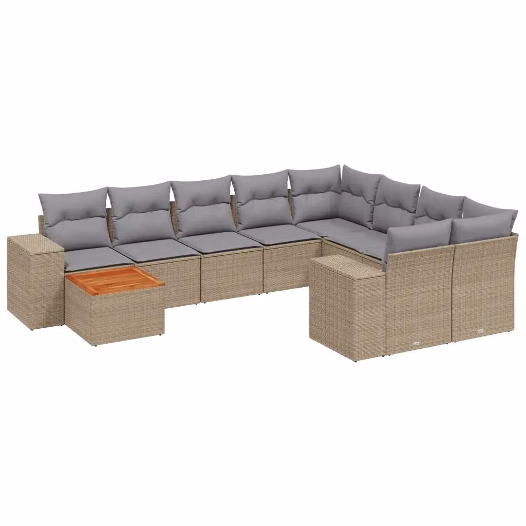 Set Divano da Giardino vidaXL 10 pz con Cuscini Beige e Tavolino in Polyrattan e Acciaio – 2