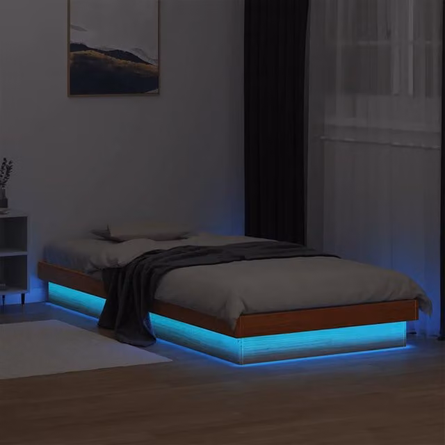 Letto singolo vidaXL in legno massello di pino marrone cera con illuminazione LED e porta USB, L/P/H: 90 x 200 cm