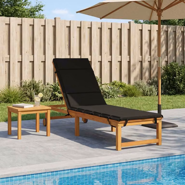 vidaXL Cuscino per Lettino GEMERT Nero in Poliestere con Rivestimento Rimovibile e Resistente ai Raggi UV L: 200 cm, P: 55 cm, H: 3 cm