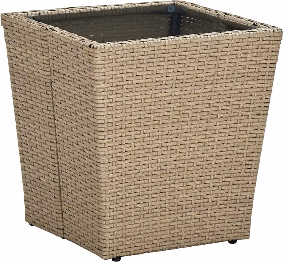 The Living Store Tavolino Beige 41,5x41,5x44 cm Poly rattan e vetro temperato