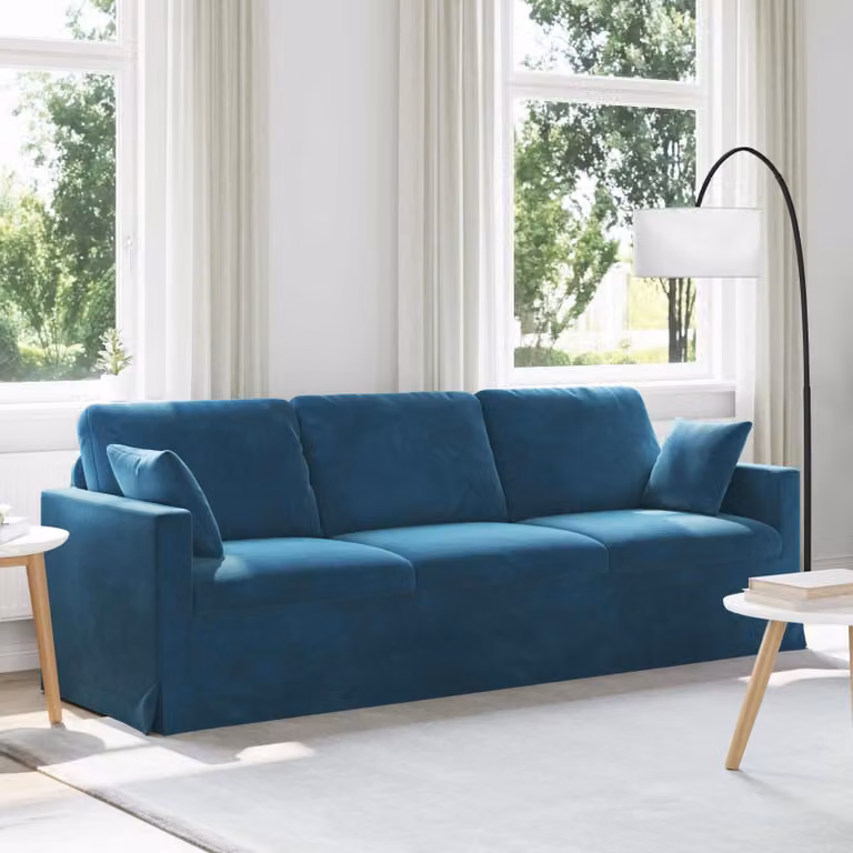 Divano moderno vidaXL in velluto blu con coperture rimovibili L: 228 cm, P: 78 cm, H: 80 cm