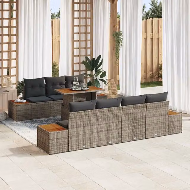 Set Divano da Giardino 8 pz Grigio Poly Rattan 3350041
