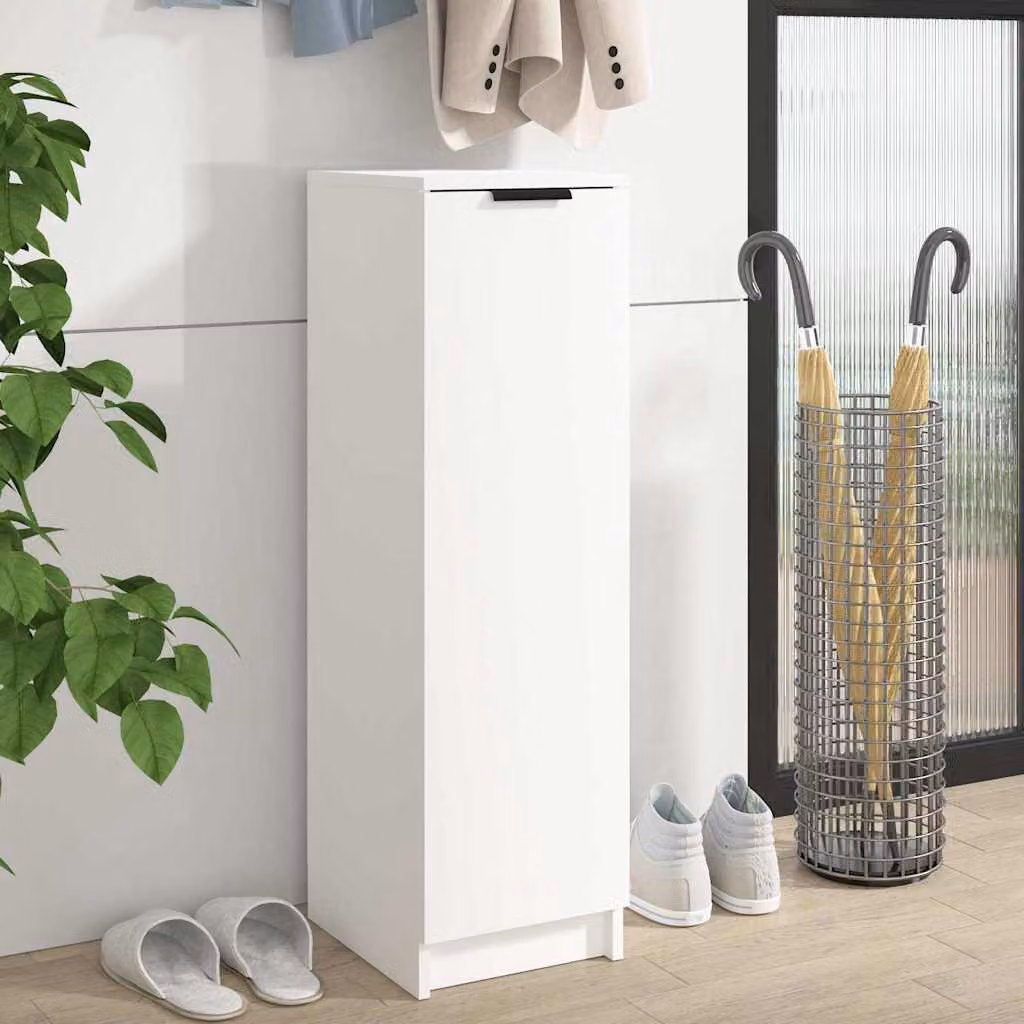 Scarpiera bianca vidaXL in legno con ante a battente e ripiani, da appendere al muro, L: 30 cm, P: 35 cm, H: 100 cm
