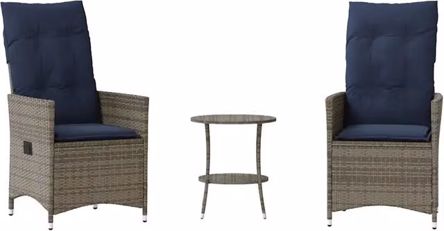 Set da Bistrot 3 pz | Set Salotto da Giardino con Cuscini Grigio in Polyrattan