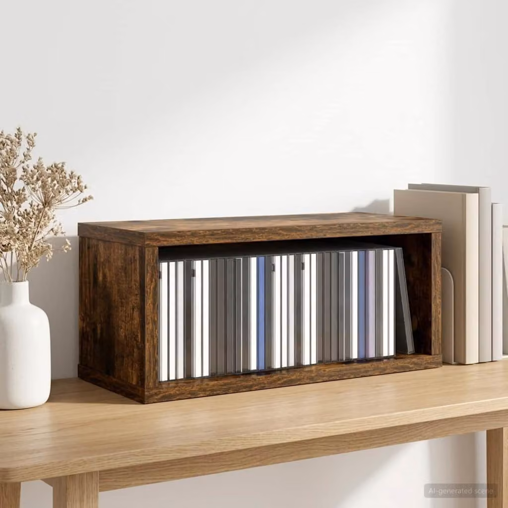 vidaXL Rack per Stoccaggio CD in Legno MDF, Colore Marrone Rovere Fumo, L 40 x P 17 x H 17 cm