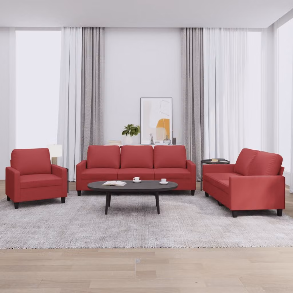 Maison Exclusive - Set divano a 3 pezzi con cuscini in ecopelle color bordeaux