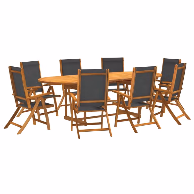 Set Pranzo da Giardino 9pz Legno Massello di Acacia e Textilene