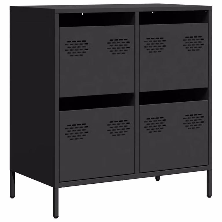 Credenza Nera 68x39x73,5 cm in Acciaio Laminato a Freddo