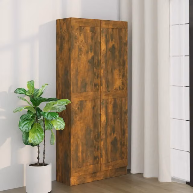 Comodino e tavolino da notte sospeso Design Mania in legno multistrato Rovere Fumo, L: 82,5 cm, P: 30,5 cm, H: 185,5 cm