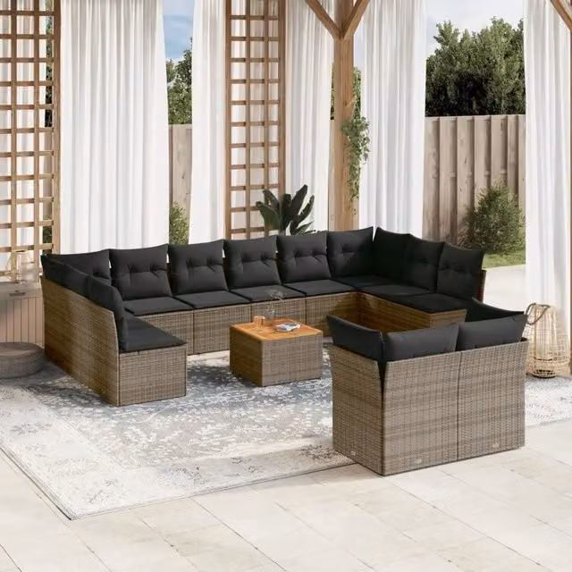 Set Divani da Giardino 13 pz con Cuscini Grigio in Polyrattan 3223918