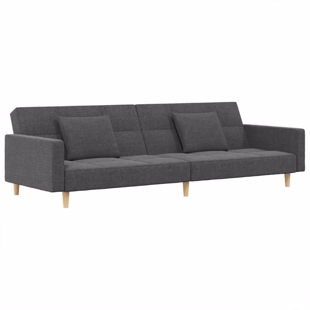 Divano Letto Click-Clack a 2 Posti vidaXL in Tessuto Grigio con 2 Cuscini e Struttura in Legno Massello L: 220 cm, P: 84,5 cm, H: 69 cm – 2