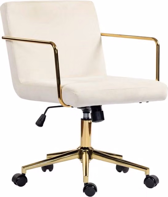 Sedia da ufficio XYLO in velluto beige con base in metallo oro e rotelle
