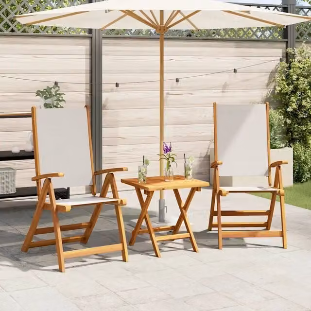Set di 2 sedie pieghevoli vidaXL in legno di acacia e tessuto textilene per giardino e terrazza, grigio e bianco