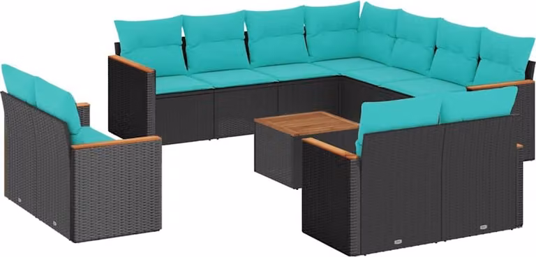 Set Divani da Giardino 12 pz con Cuscini Nero in Polyrattan