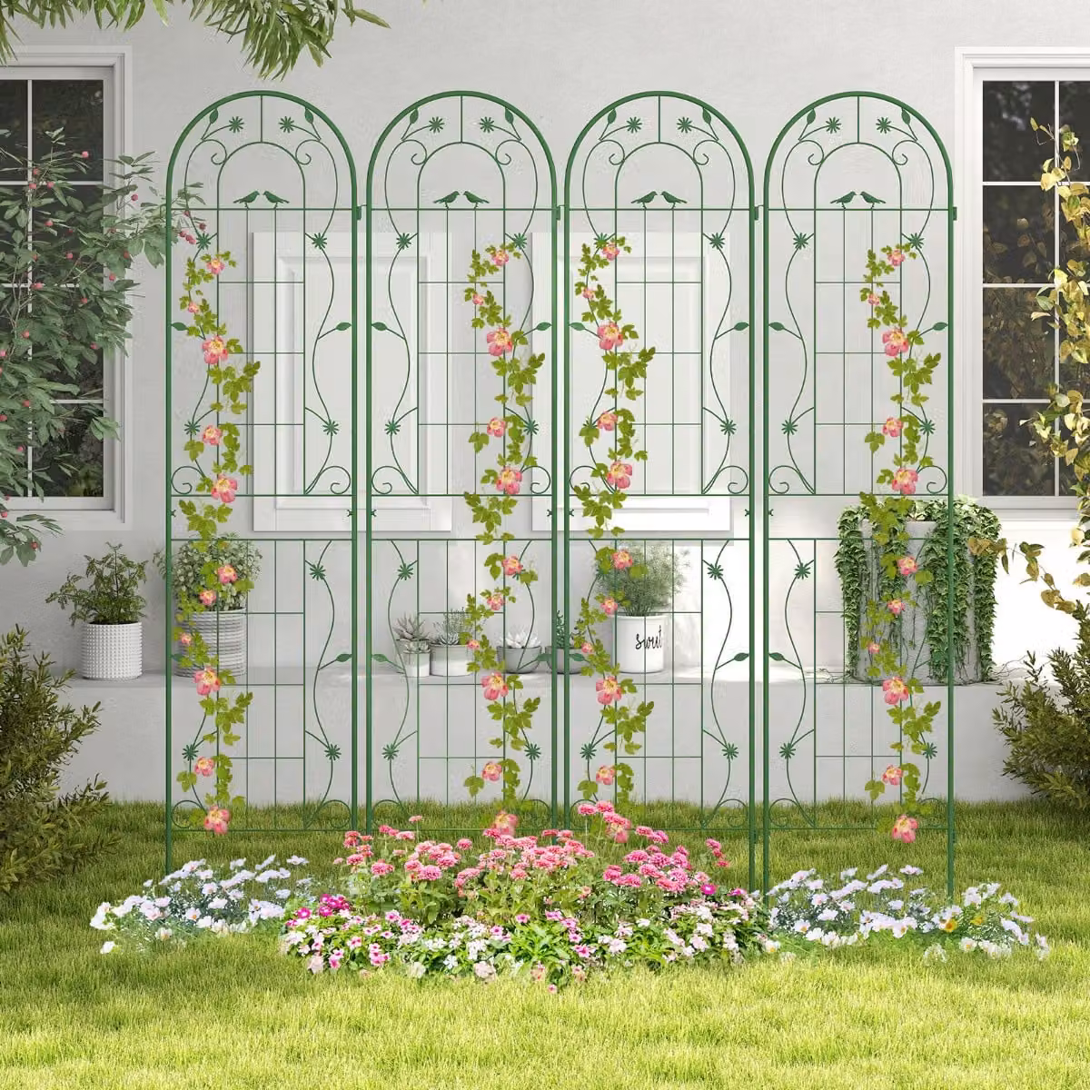 Set di 2 tralicci da giardino in metallo Costway verde per piante rampicanti, H: 220 cm, L: 52 cm