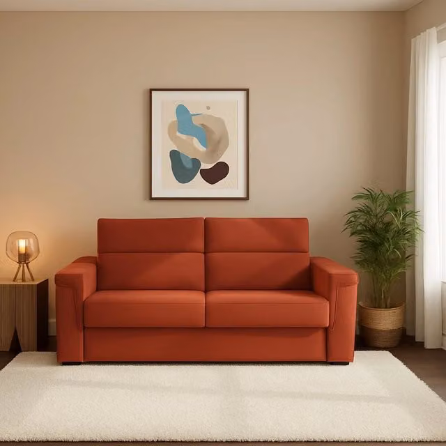 Biscossi Divano Letto 2 Posti Sfoderabile Made in Italy Arancione L: 205 cm, P: 95 cm – 1