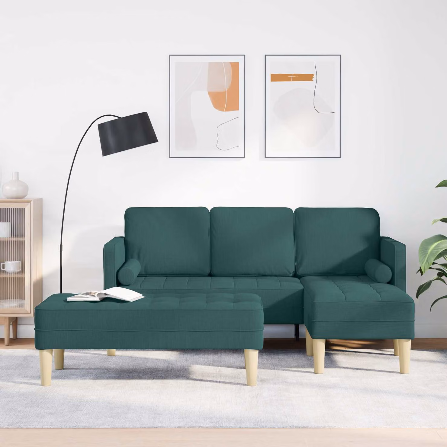 Set di divani angolari vidaXL in tessuto reversibile, modello moderno con cuscini, Verde e Beige, L/P/H: 173 x 131 x 67 cm