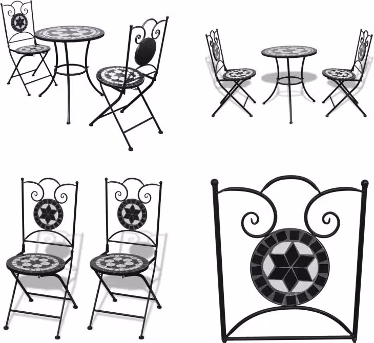 vidaXL Set bistrot 3 pezzi piastrelle in Vetroceramica bianco/nero - Mobili da giardino - Set bistrot - Set bistrot - Set da giardino