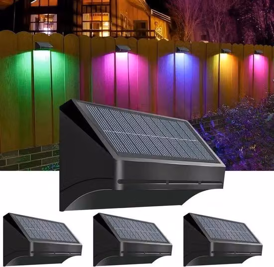 Set di 4 Lampade Solari Esterne LED Multicolore e Bianco per Giardino, Terrazza e Scale, Resistenti all'Acqua