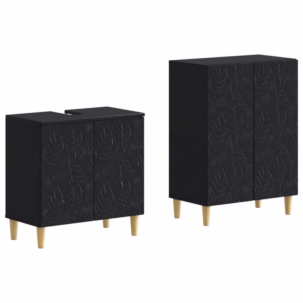 Set di mobili da bagno moderni vidaXL composto da base lavabo e mobile laterale in legno nero opaco L/P/H: 80,0 x 59,5 x 31,5 cm e 59,5 x 31,5 x 29,08 cm – 2