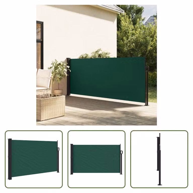 The Living Store Tenda laterale estensibile Verde scuro 120x600 cm