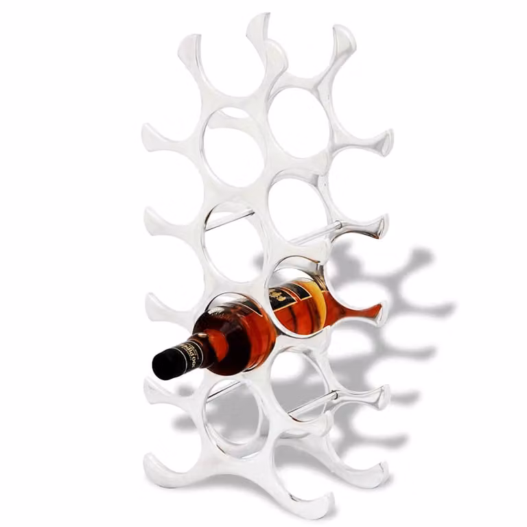 vidaXL Portabottiglie da Tavola in Alluminio per 15 Bottiglie Argento L/P/H: 54,0 x 26,0 x 14,0 cm