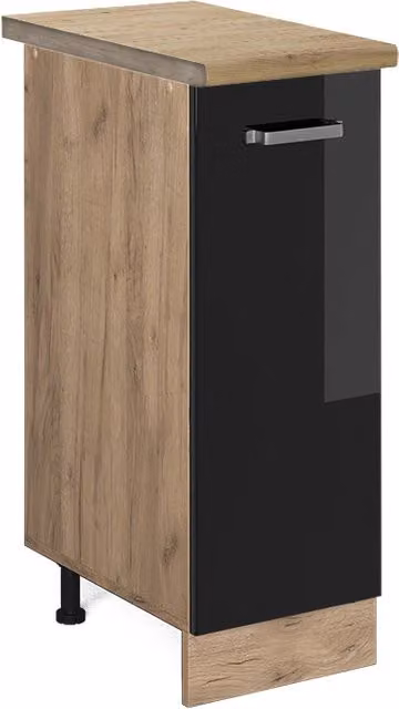 Armadio cucina dispensa alto R-Line Nero lucido/Rovere dorato 30 cm, PL Rovere Vicco