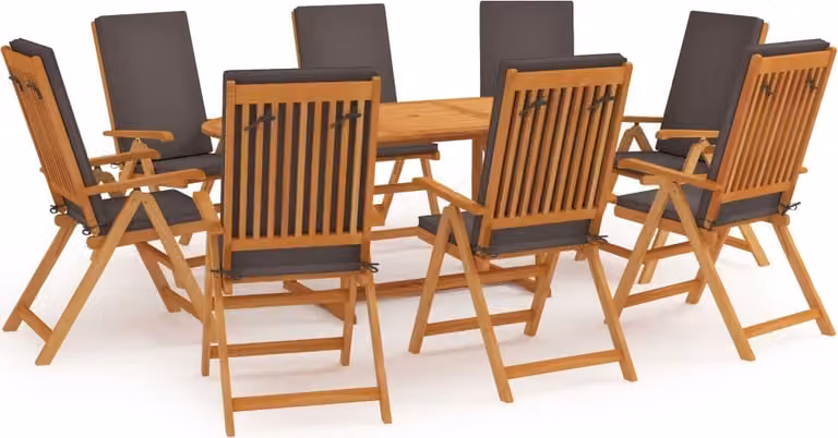 Maison Exclusive - Set da pranzo da giardino da 9 pezzi con cuscini, in teak massiccio, grigio