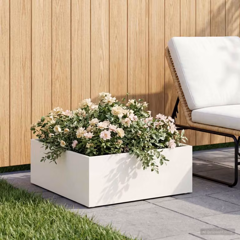 Vaso da giardino vidaXL in metallo bianco L: 60 cm, P: 60 cm, H: 20 cm