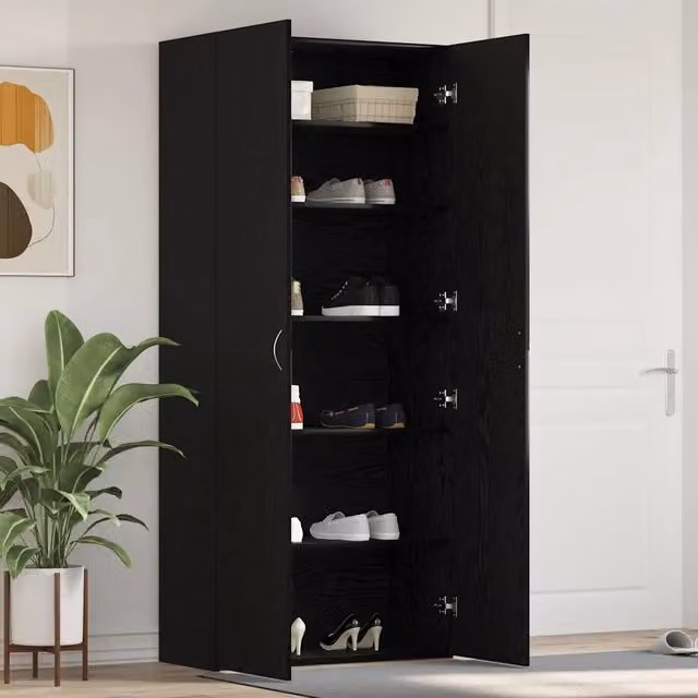 Mobile porta scarpe vidaXL in legno MDF nero con ante a battente L: 80 cm, P: 35.5 cm, H: 180 cm – 1