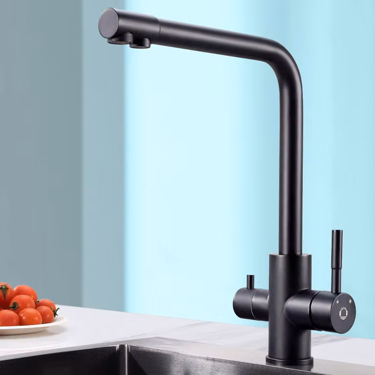 Rubinetto da cucina a tre vie, girevole a 360°, in acciaio inossidabile 304, finitura nera opaca