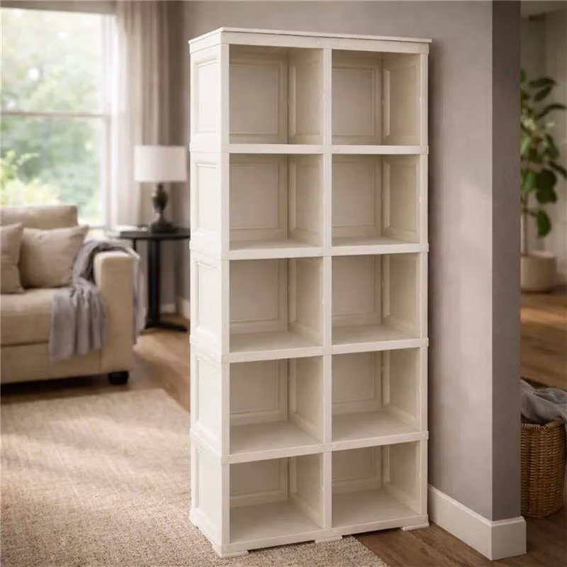Scaffale Angora Tontarelli con 5 Moduli, Libreria Verticale Moderna Beige e Bianca, L: 79 cm, P: 42,5 cm, H: 203 cm – 2