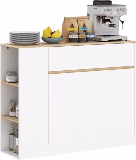 Credenza madia con cassetto anta e 3 vani aperti mobile contenitore bianco e legno per casa soggiorno cucina 106 x 30 x 81,2cm