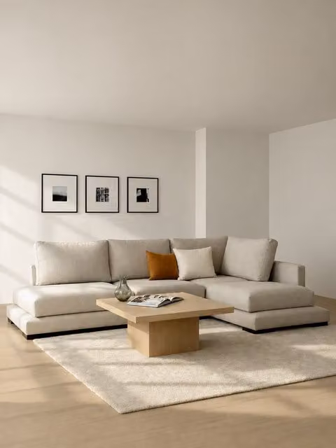 Divano componibile Travis Kenay Home a 4 posti con chaise longue destra, colore perla, L: 293 cm