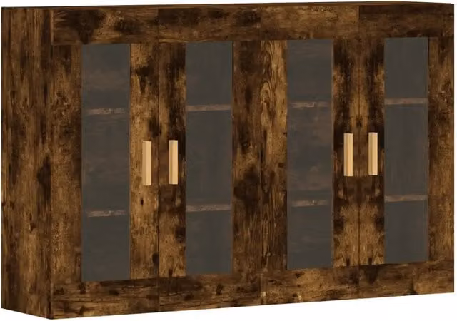 Set di 2 Armadietti a Parete in Legno Multistrato e Vetro Rovere Fumo CFW9850637 L: 90 cm, H: 76,95 cm, P: 34 cm