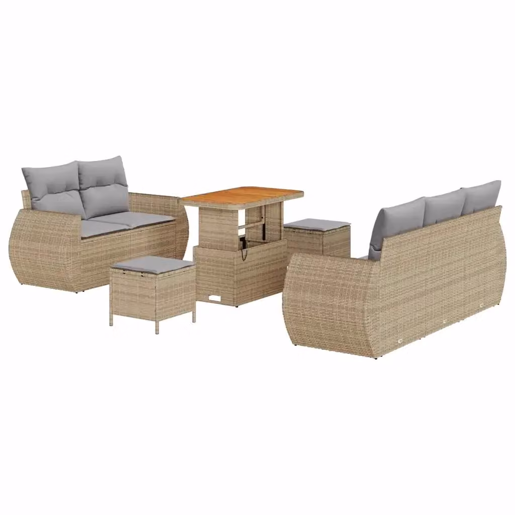 Set Divano da Giardino vidaXL 8 Pezzi con Tavolino e Ottoman, Colore Beige e Grigio, Design Moderno in Polyrattan con Cuscini Inclusi – 2