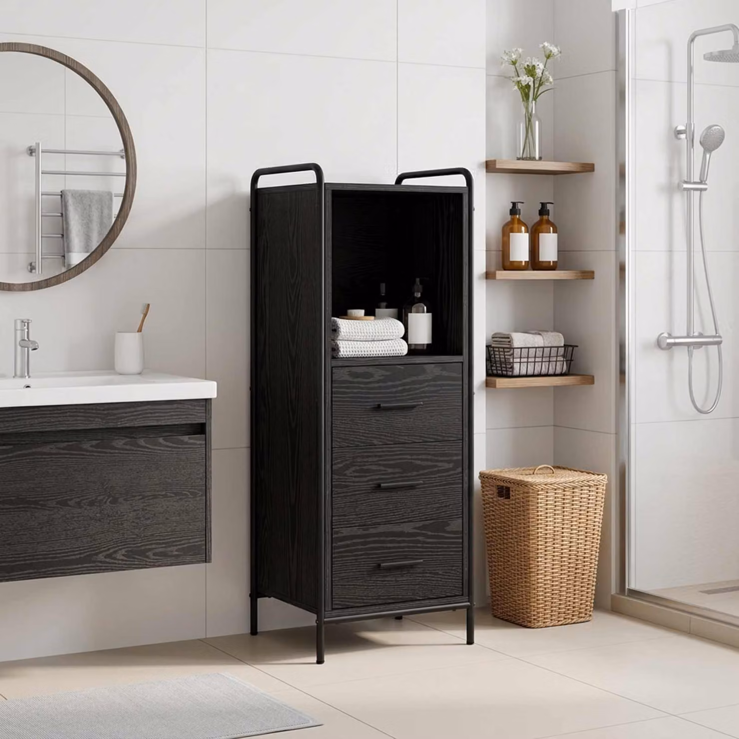 vidaXL Mobile da Bagno Rovere Nero 40 x 36 x 109,5 cm