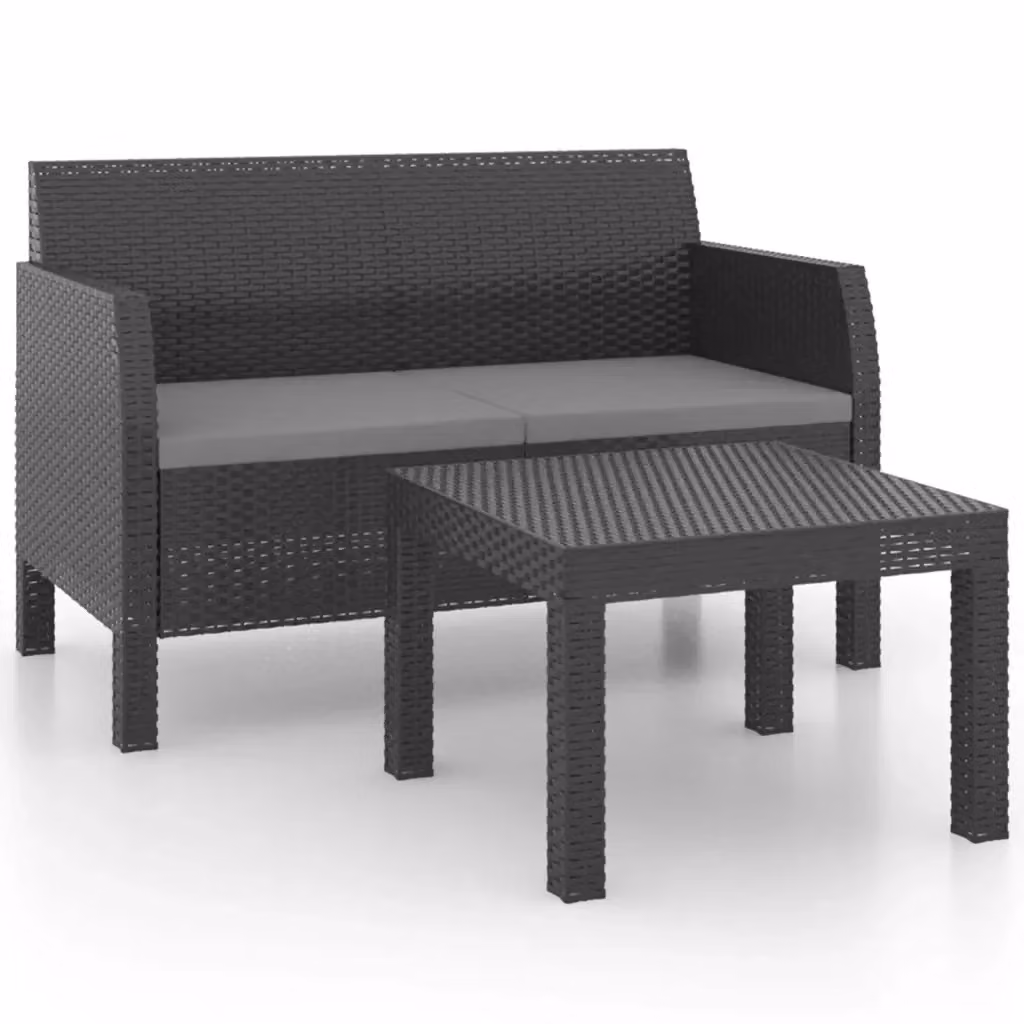 Set da giardino vidaXL composto da 2 divani da esterno e tavolino in rattan color antracite con cuscini inclusi – 2