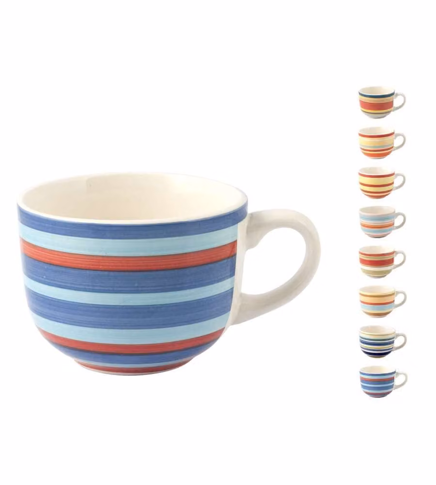 Tazza Jumbo a righe multicolore CFadda in ceramica da 530 cc